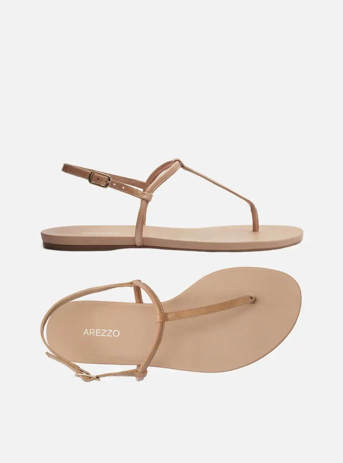 Sandália Rasteira Bege Tiras Slim Básica