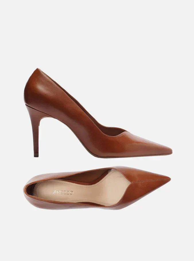 Scarpin Marrom Couro Salto Médio Fino V