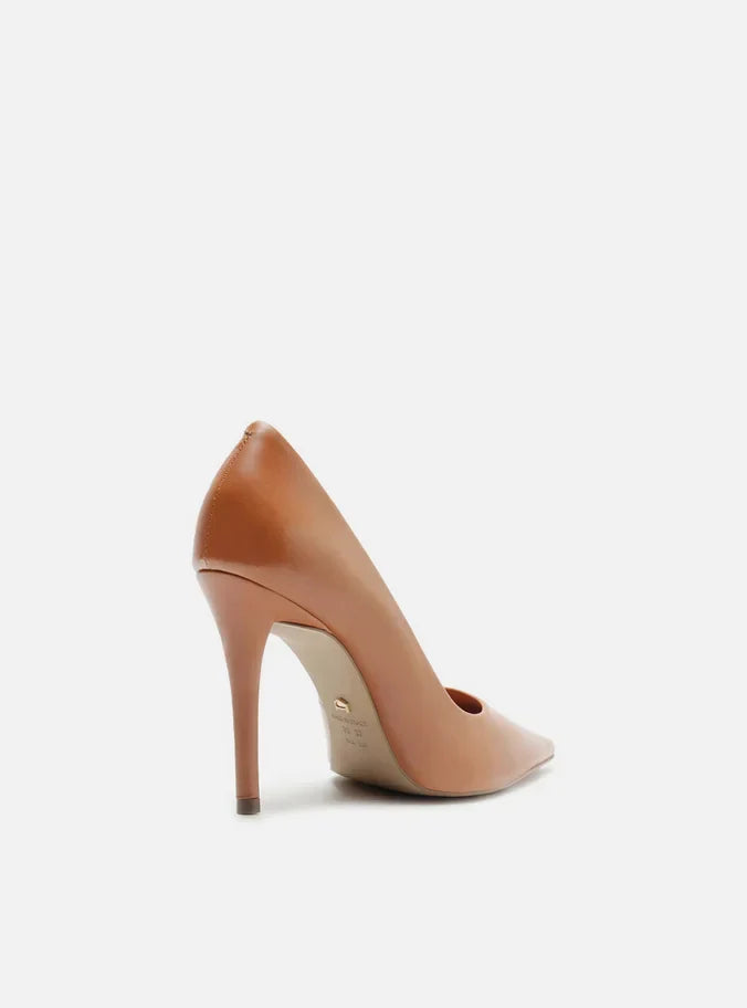 Scarpin Marrom Couro Salto Alto Fino Monocolor