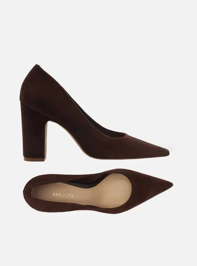 Scarpin Marrom Camurça Salto Alto Bloco