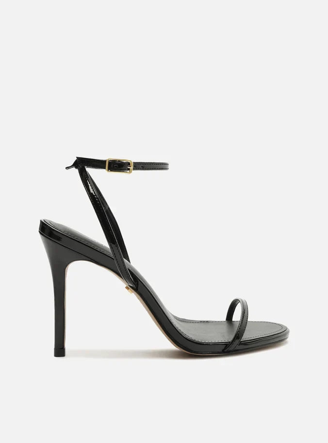 Sandália Preta Verniz Salto Alto Fino Minimal