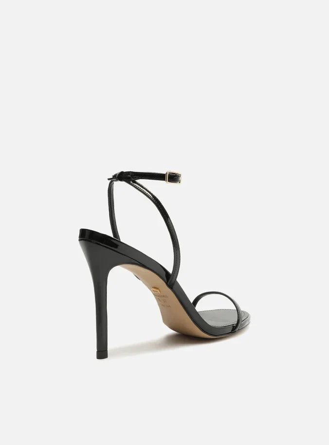 Sandália Preta Verniz Salto Alto Fino Minimal