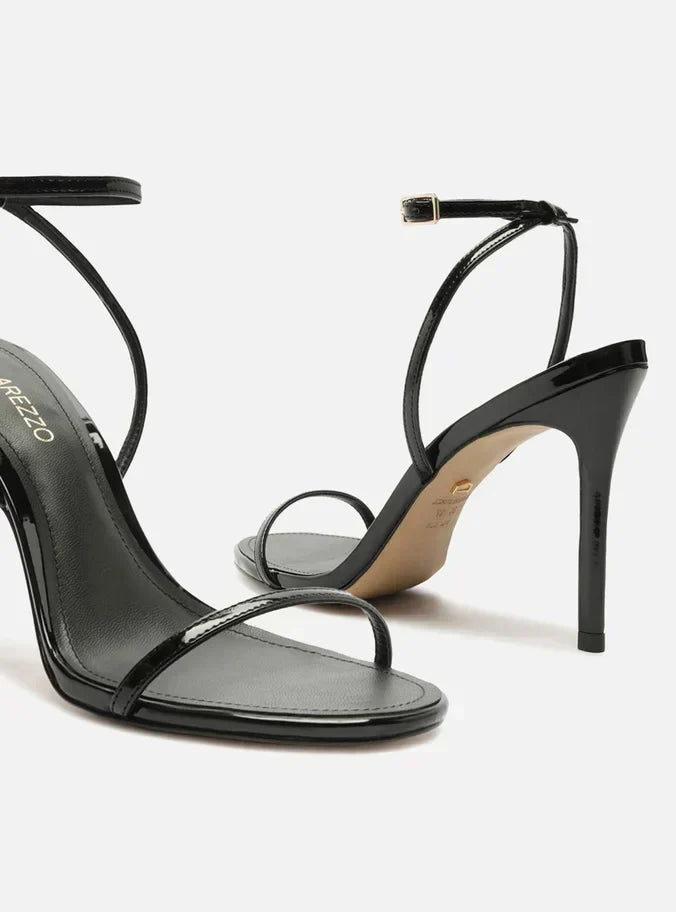 Sandália Preta Verniz Salto Alto Fino Minimal