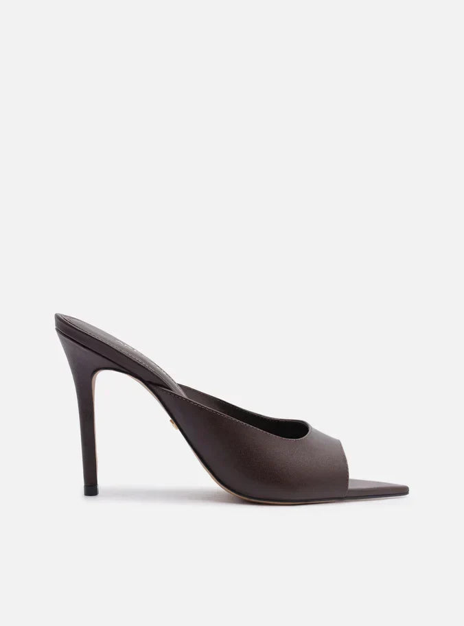 Tamanco Marrom Couro Salto Alto Fino