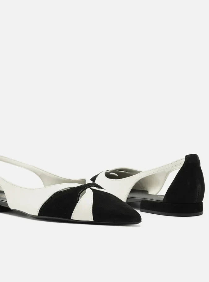 Sapatilha Branca Couro Bico Fino Vazada Bicolor