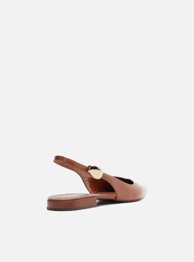 Sapatilha Marrom Couro Slingback Metal Bold