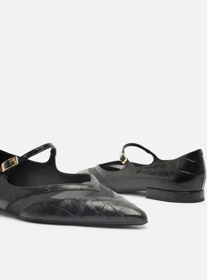 Sapatilha Preta Croco Tela