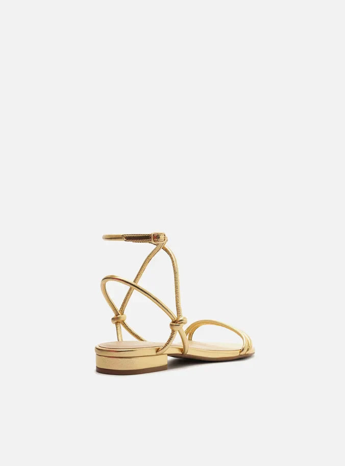 Sandália Rasteira Dourada Tiras Knot
