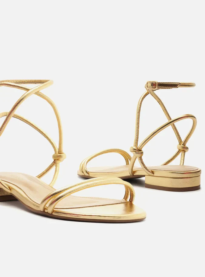Sandália Rasteira Dourada Tiras Knot