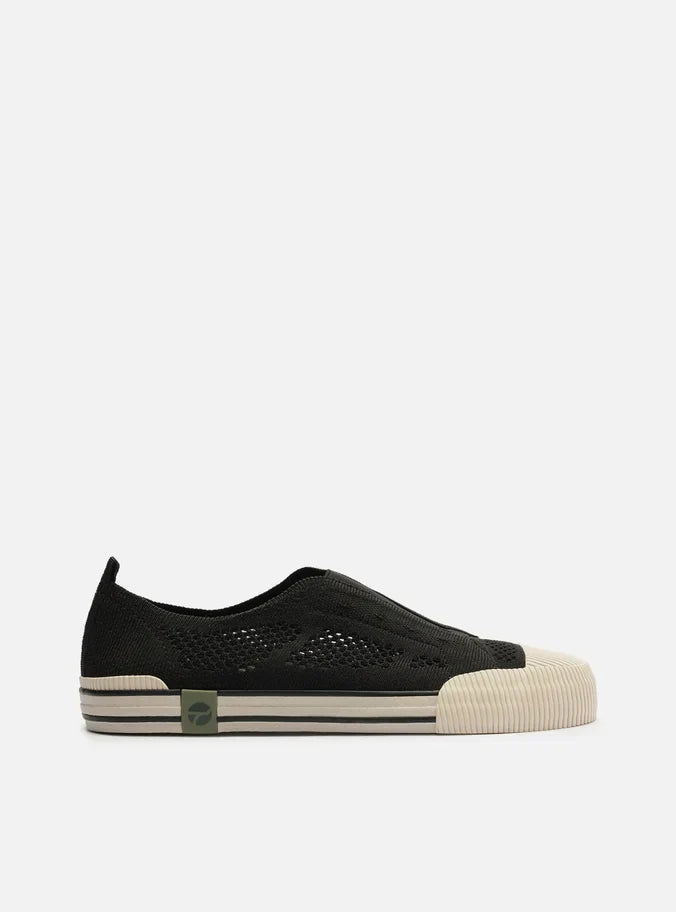 Tênis Slip On Preto Knit Elástico Alme