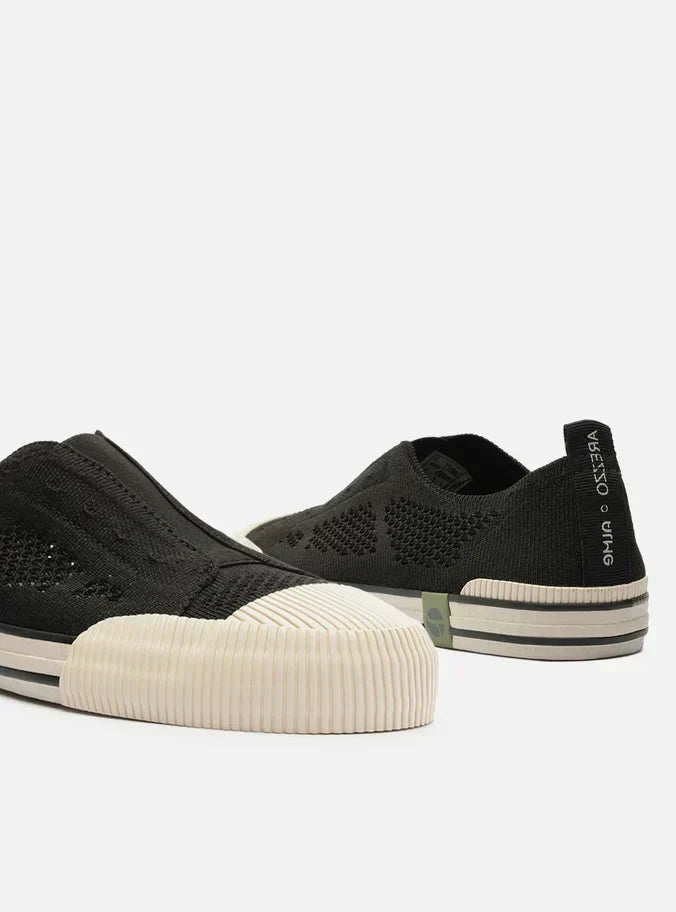 Tênis Slip On Preto Knit Elástico Alme