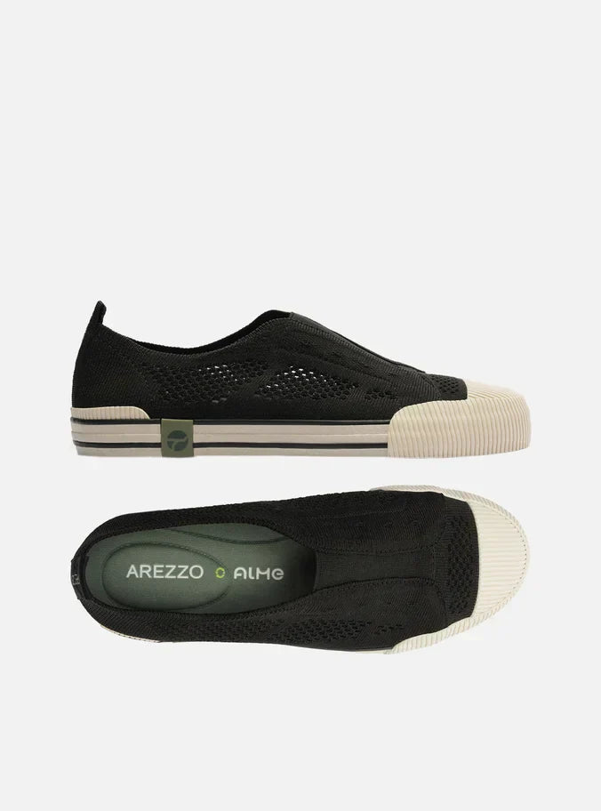 Tênis Slip On Preto Knit Elástico Alme