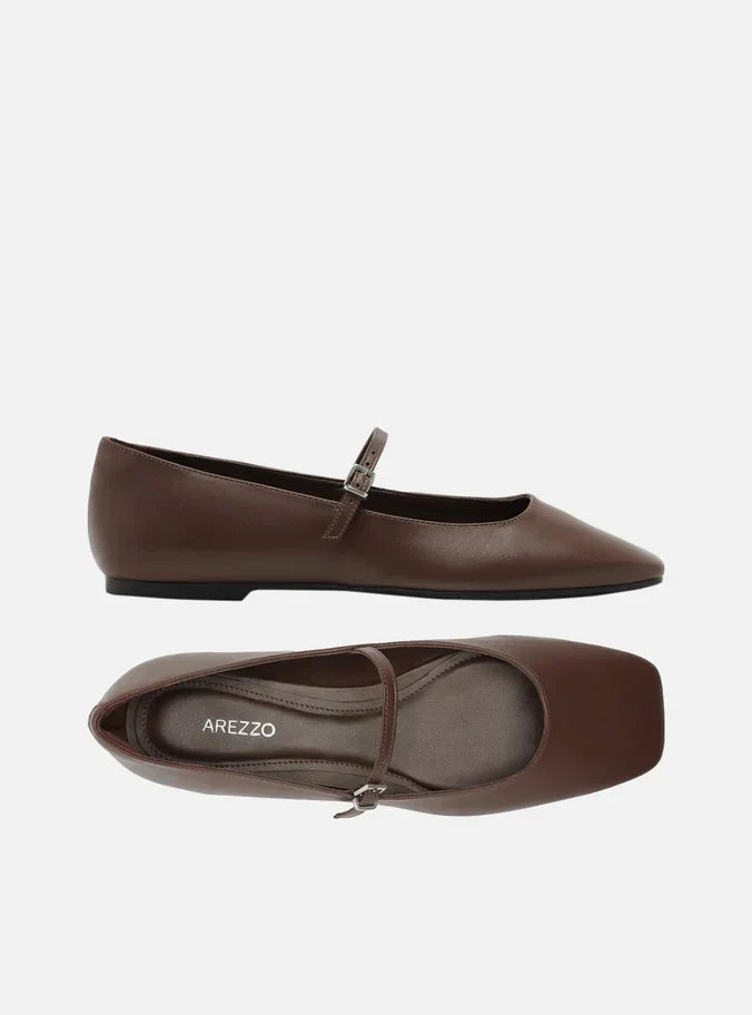 Sapatilha Marrom Couro Bico Quadrado