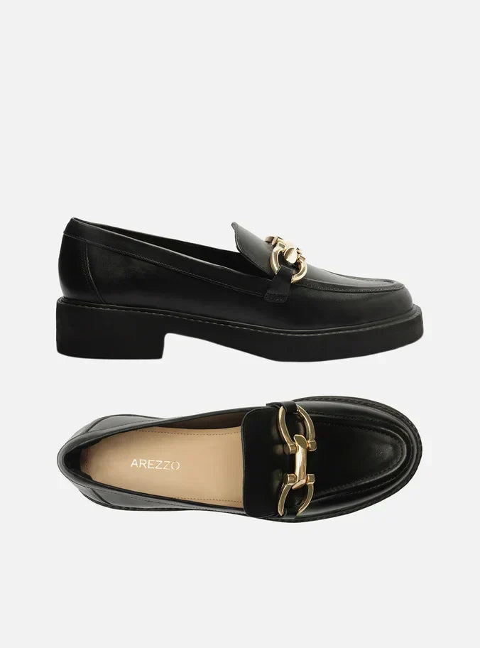 Mocassim Preto Couro Salto Bloco Bridão