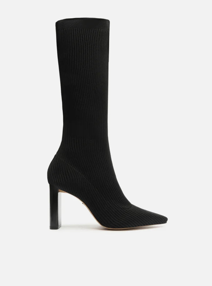 Bota Skinny Preta Knit Cano Longo Salto Bloco