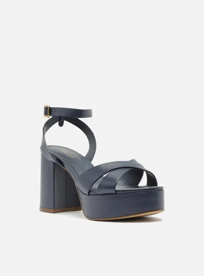 Sandália Azul Salto Meia Pata Bloco