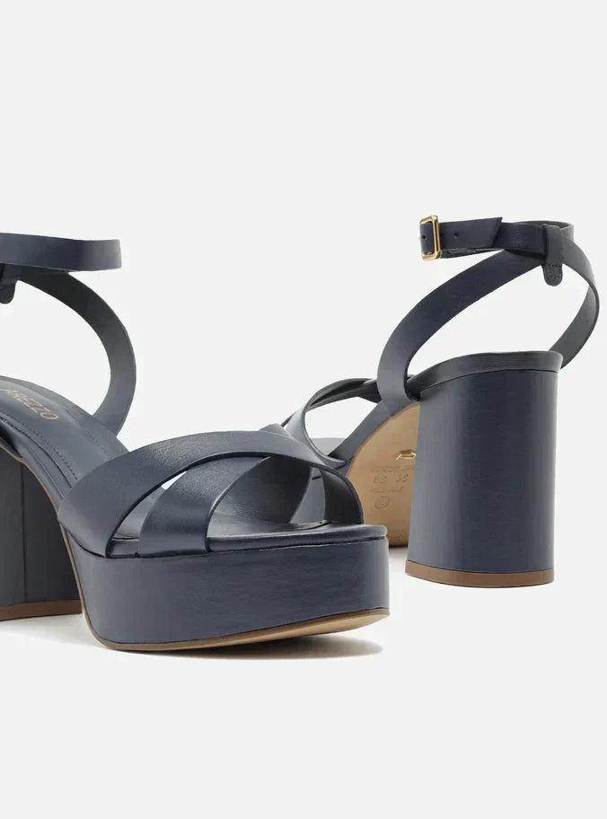 Sandália Azul Salto Meia Pata Bloco