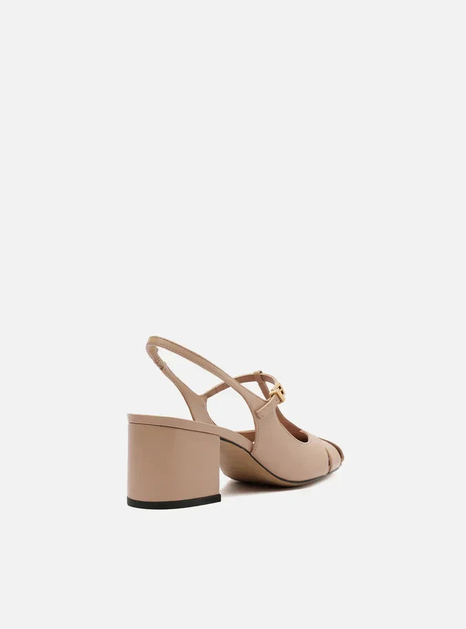 Sapato Boneca Bege Couro Slingback Recortes