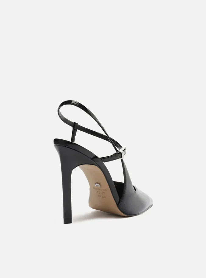 Scarpin Preto Salto Alto Slingback Cruzado