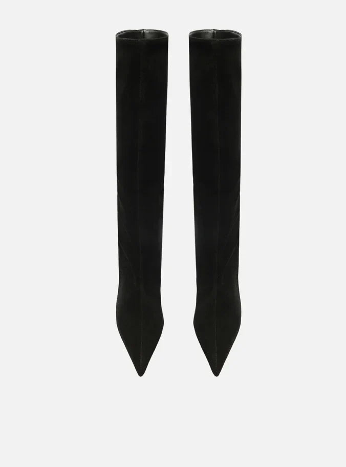 Bota Preta Acamurçada Cano Médio Salto Fino