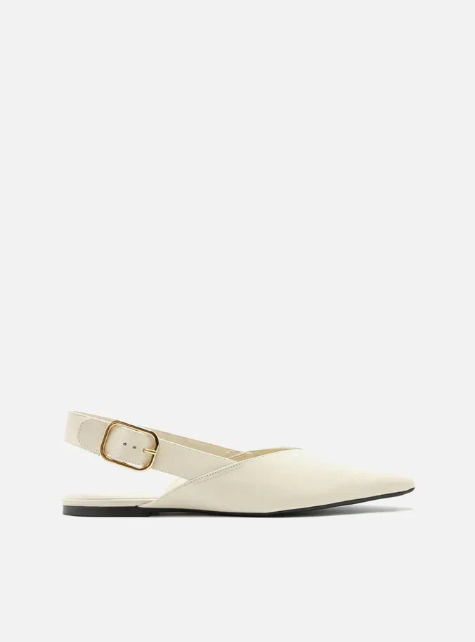 Sapatilha Branca Couro Slingback Fivela