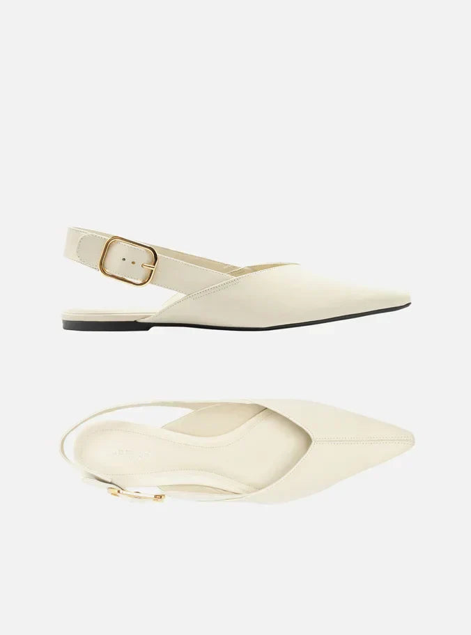 Sapatilha Branca Couro Slingback Fivela