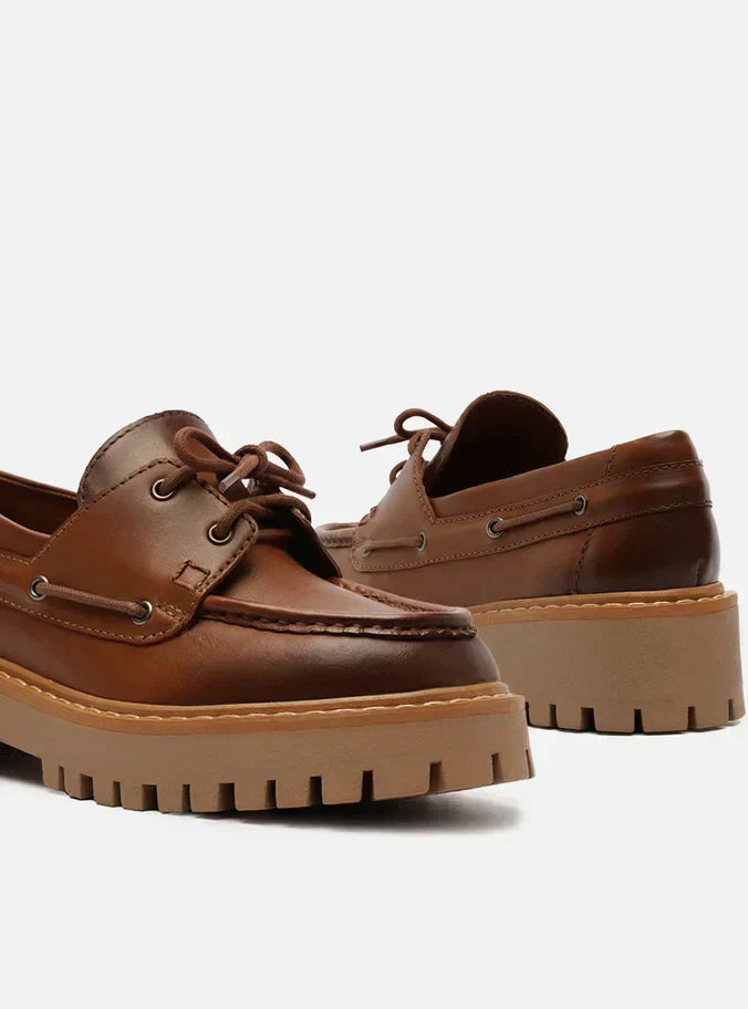 Mocassim Marrom Couro Tratorado Amarração