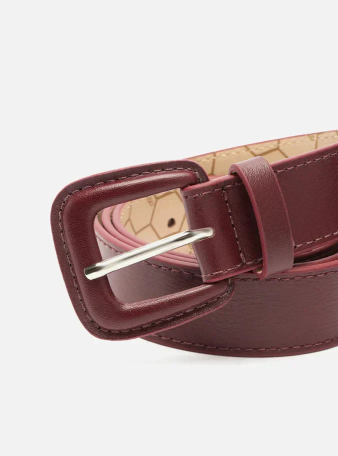 Cinto Vermelho Couro Fivela Quadrada Revestida