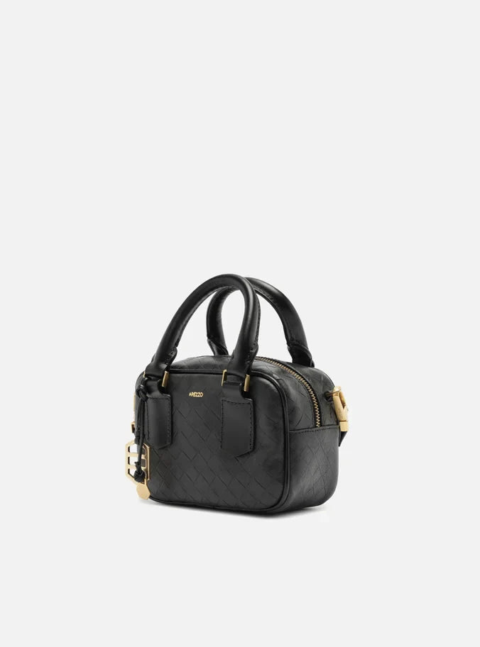 Bolsa Bowling Preta Couro Tressê Pequena