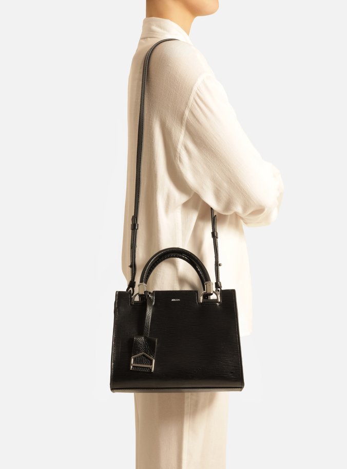 Bolsa Tote Preta Couro Abbraccio Média