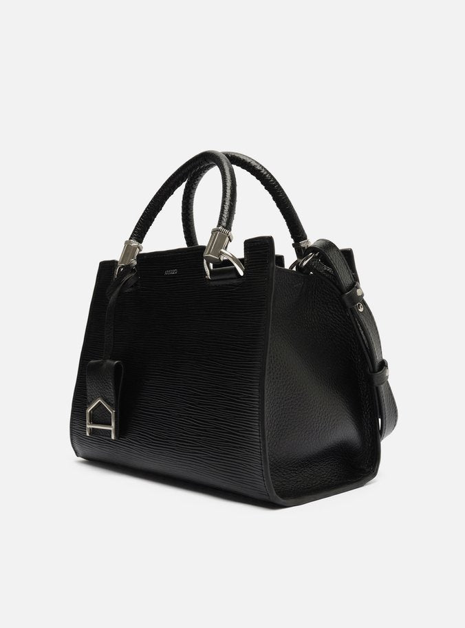 Bolsa Tote Preta Couro Abraccio Wave Média