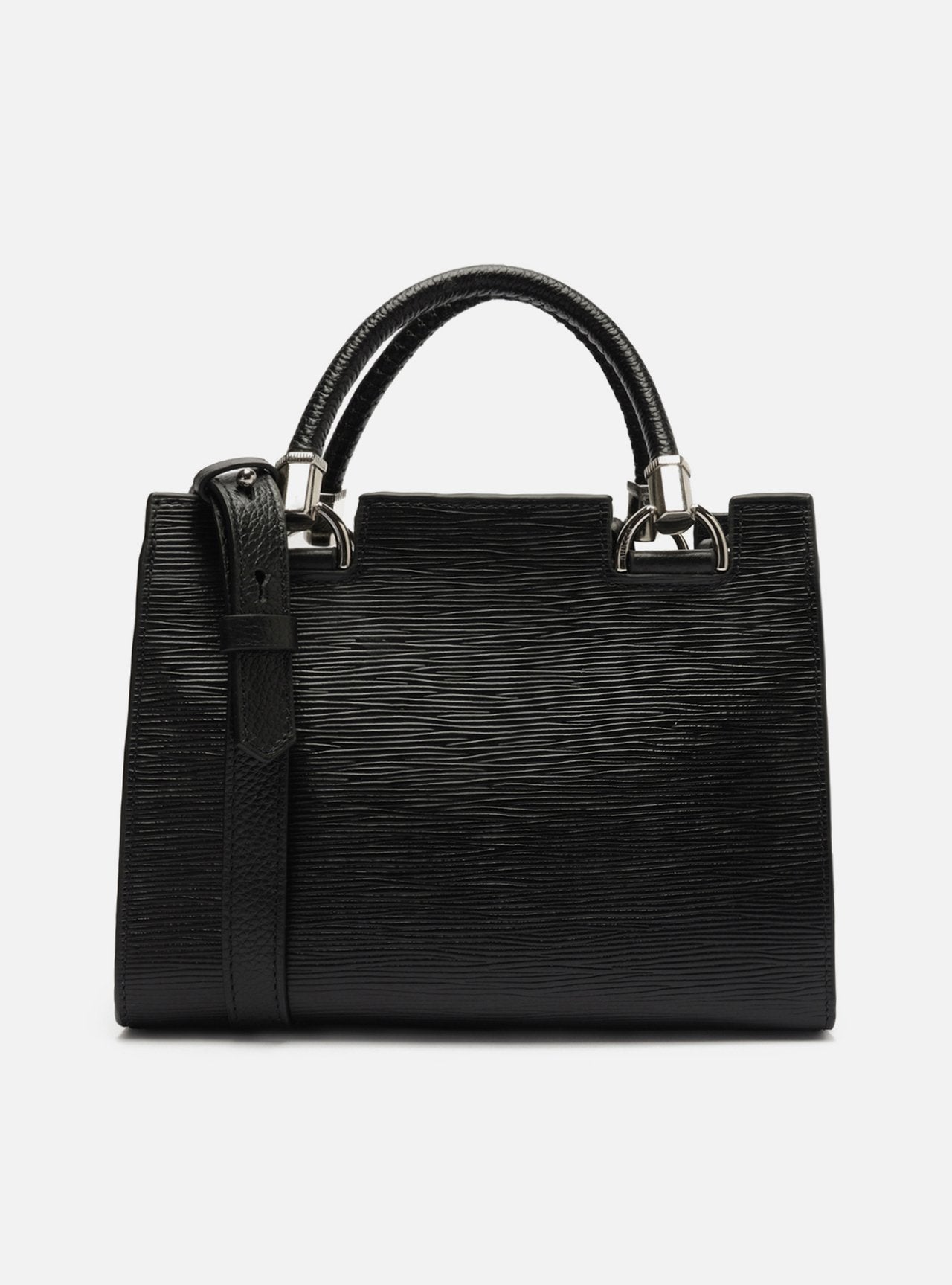 Bolsa Tote Preta Couro Abraccio Wave Média