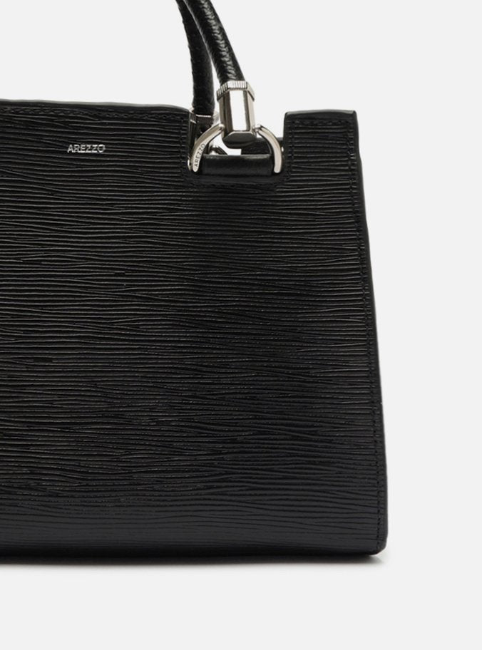 Bolsa Tote Preta Couro Abraccio Wave Média