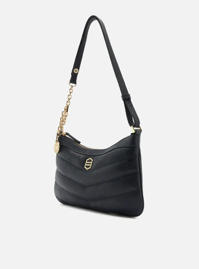 Bolsa Tiracolo Azul Couro Média Costuras