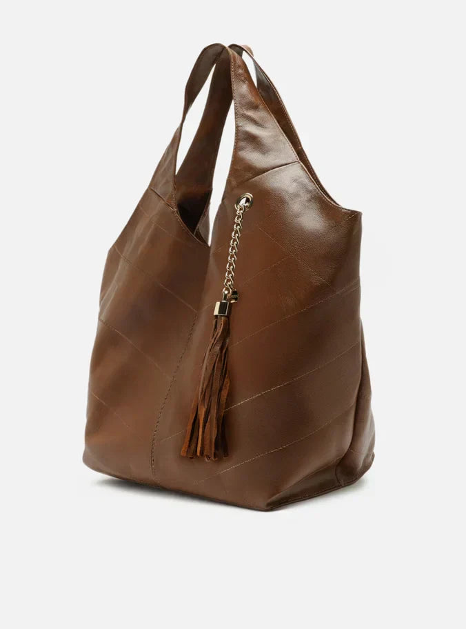 Bolsa Hobo Marrom Couro Grande Barbicacho