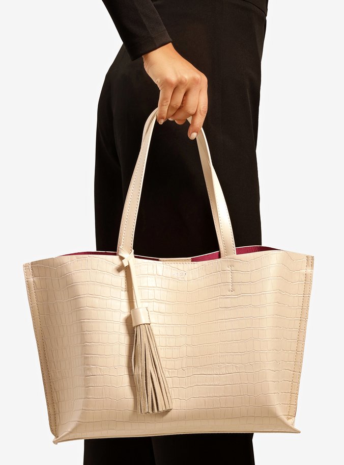 Bolsa Shopping Branca Croco Valentina Grande