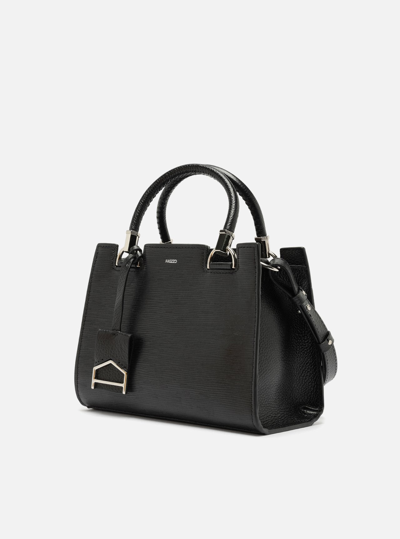 Bolsa Tote Preta Couro Abbraccio Média