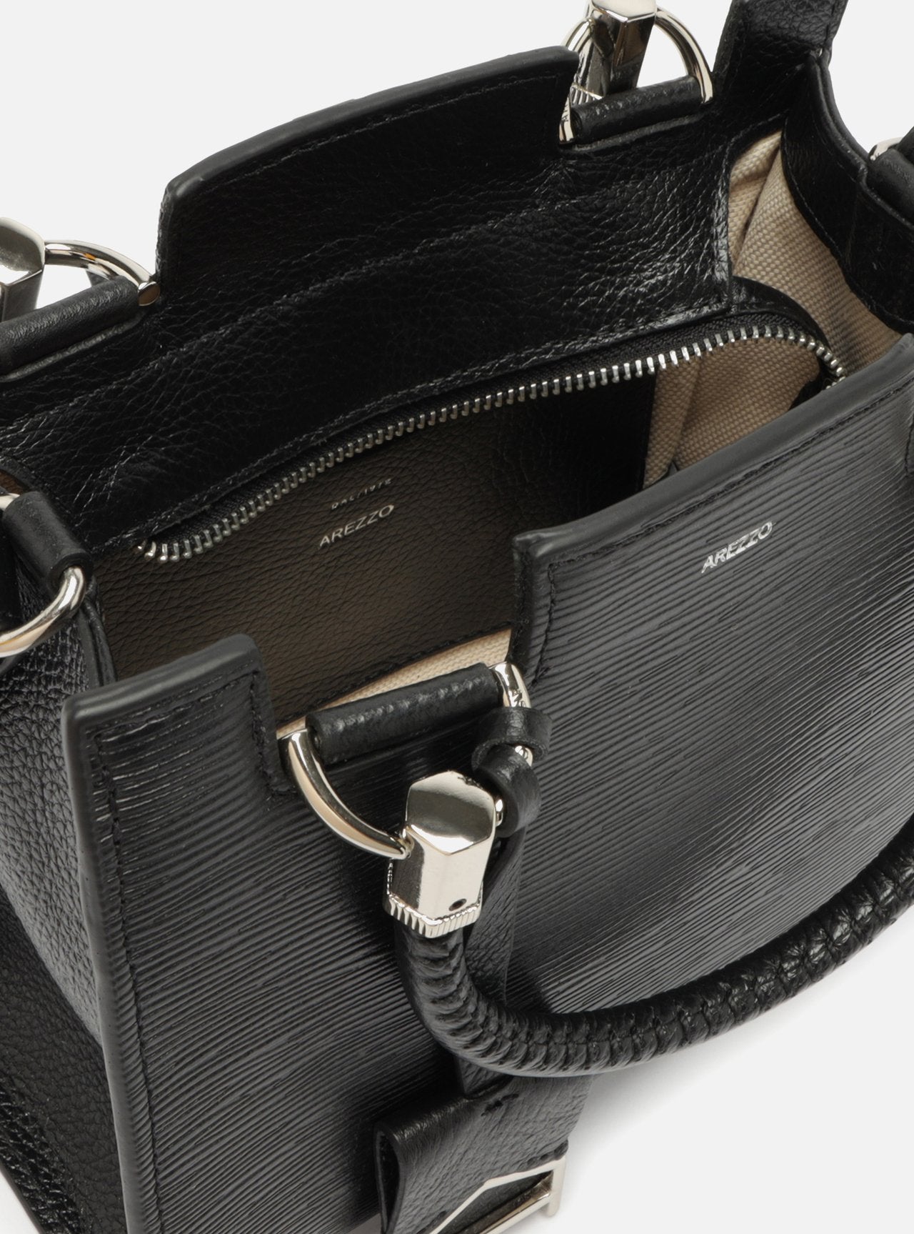 Bolsa Tote Preta Couro Abbraccio Média