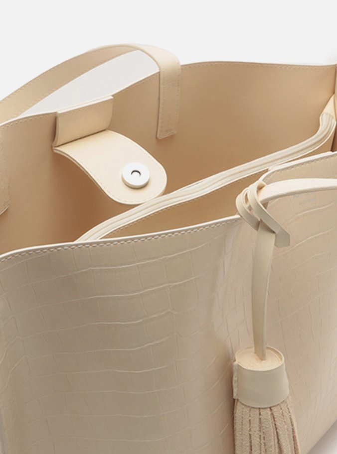 Bolsa Shopping Branca Croco Valentina Grande