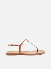 Sandália Rasteira Marrom Slim Tiras Trançadas