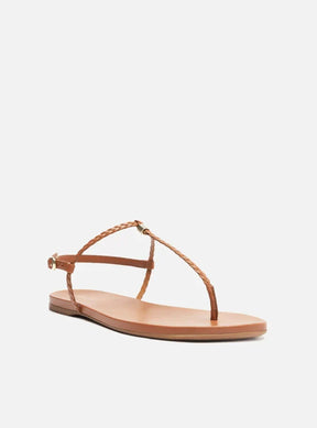 Sandália Rasteira Marrom Slim Tiras Trançadas