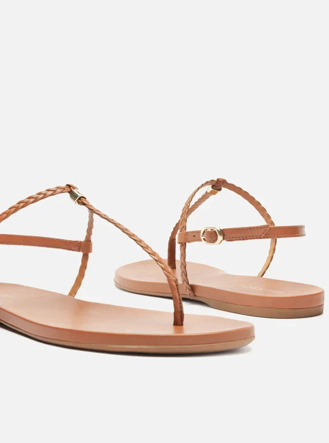 Sandália Rasteira Marrom Slim Tiras Trançadas