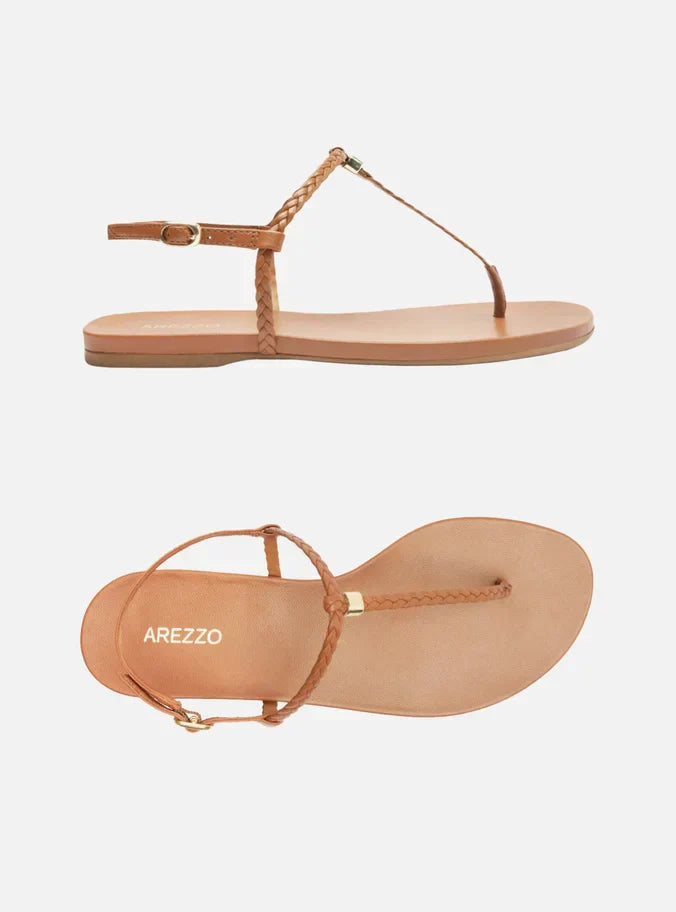 Sandália Rasteira Marrom Slim Tiras Trançadas