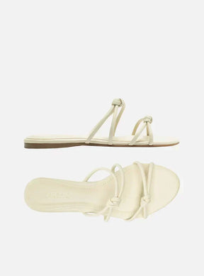 Rasteira Branca Bico Redondo Tiras Nós