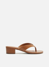 Tamanco Marrom Salto Baixo Tiras Flip Flop