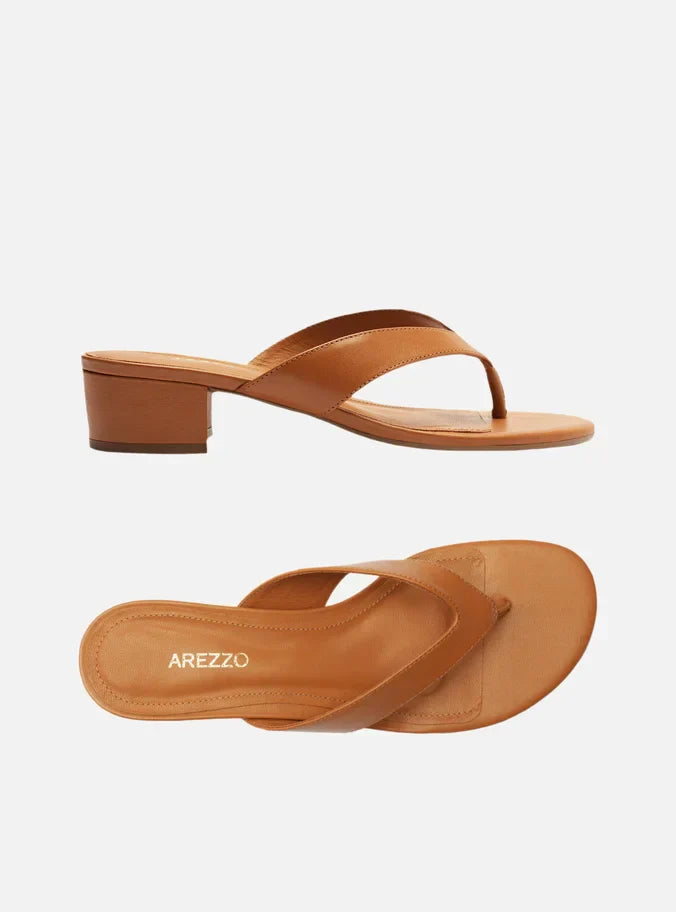 Tamanco Marrom Salto Baixo Tiras Flip Flop