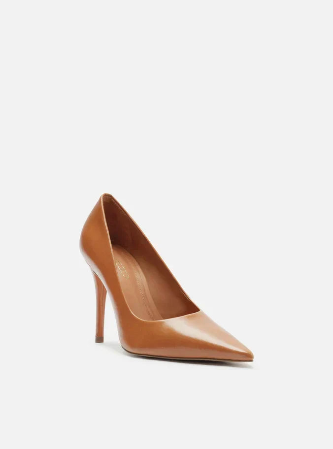 Scarpin Marrom Couro Salto Alto Fino Monocolor