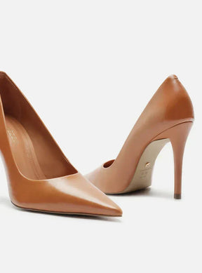 Scarpin Marrom Couro Salto Alto Fino Monocolor