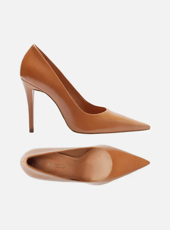 Scarpin Marrom Couro Salto Alto Fino Monocolor