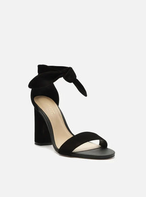 Sandália Lace-Up Nobuck Salto Bloco Alto Preta